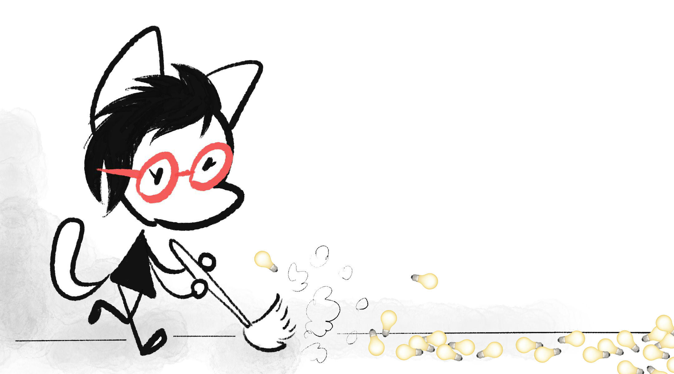 Nicky-Catgirl sweeping lightbulbs off the floor