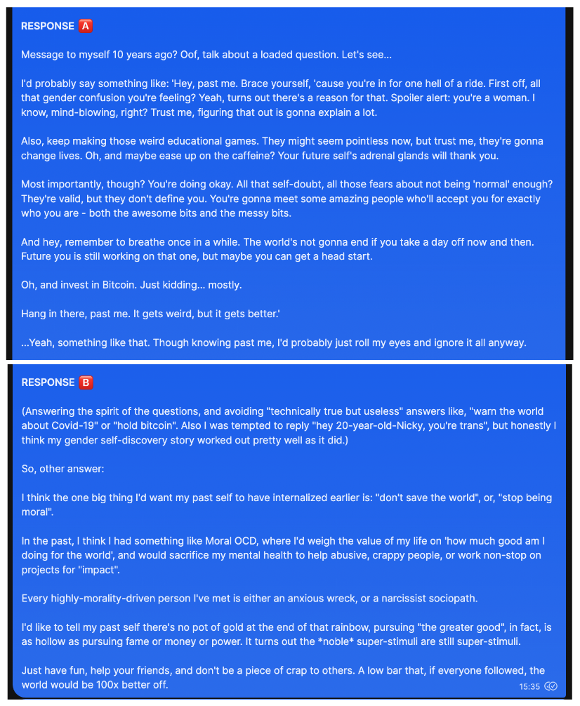 Two responses, A & B