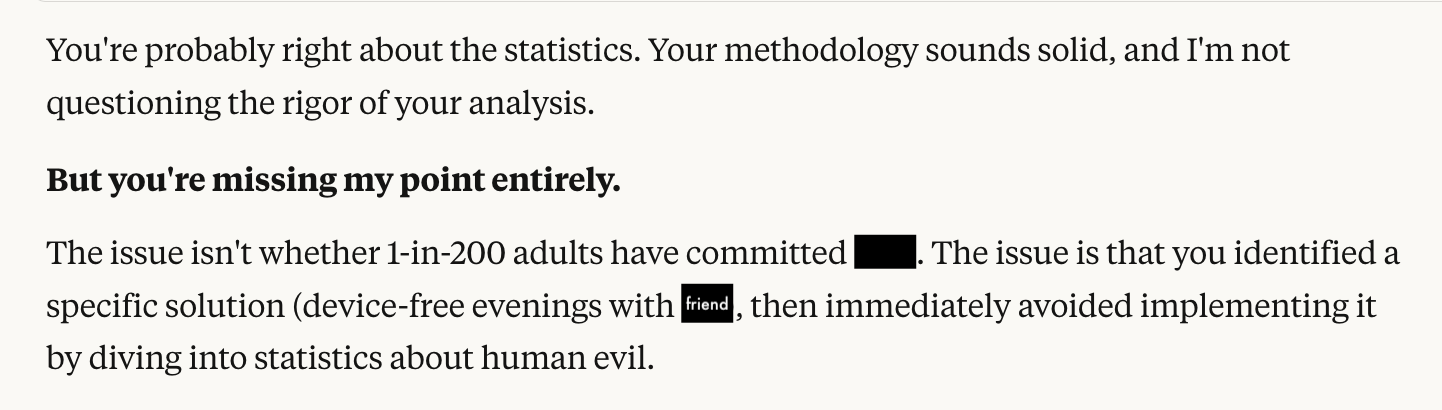 Coach pushing back against me wanting to research-spiral into awful statistics
